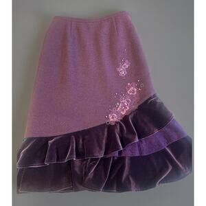 Vintage Plum Purple Tired Wool Velvet Embellished Skirt Y2k Romantic Goth Fairy